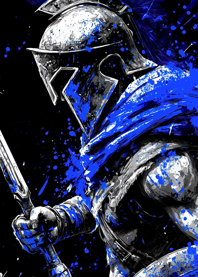 Spartan Warrior with Blue Splatter