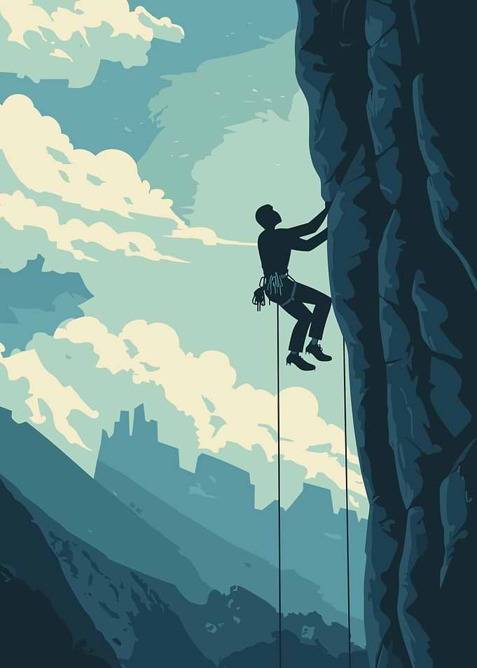 Silhouette of a climber on a mountain