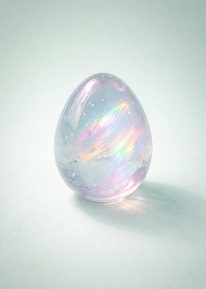 Iridescent Egg with Rainbow Light Refractions