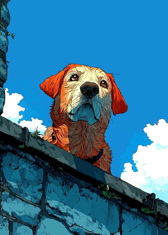 Dog looking over a wall