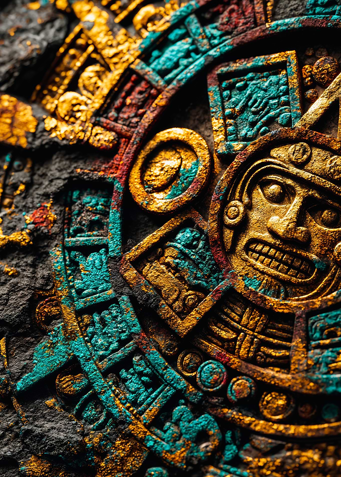 Aztec sun stone calendar art