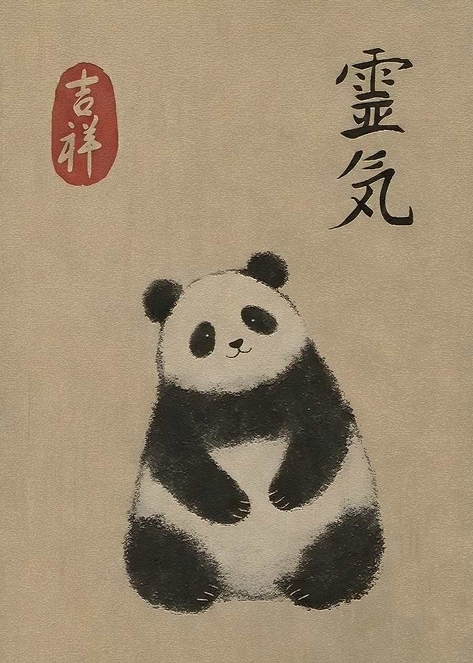 Cute Panda with Japanese Calligraphy