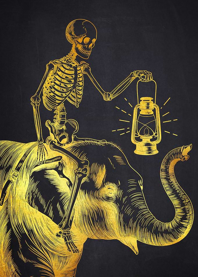 Skeleton Riding Elephant with Lantern