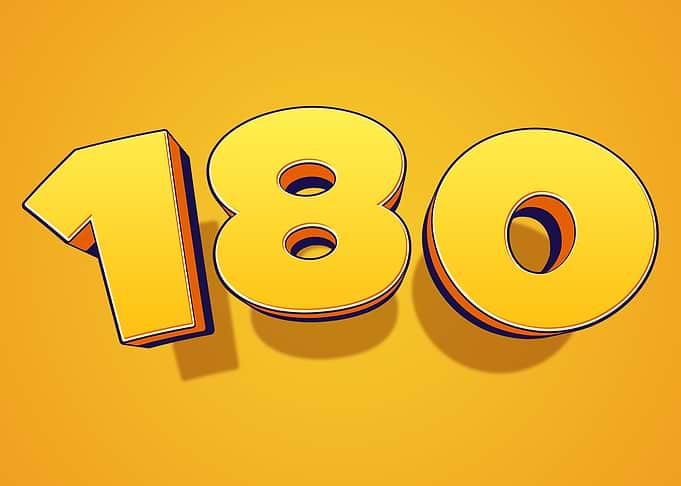 Yellow 3D Number 180