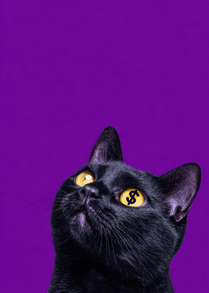 Black Cat with Dollar Sign Eyes
