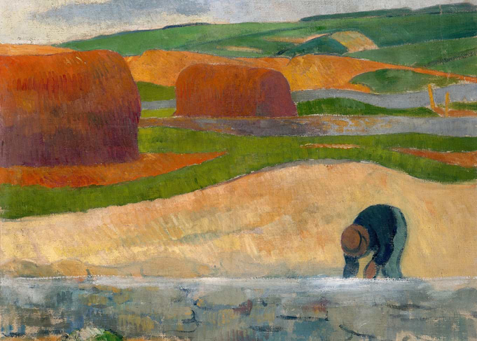 Rural Landscape with Hay Bales and Farmer