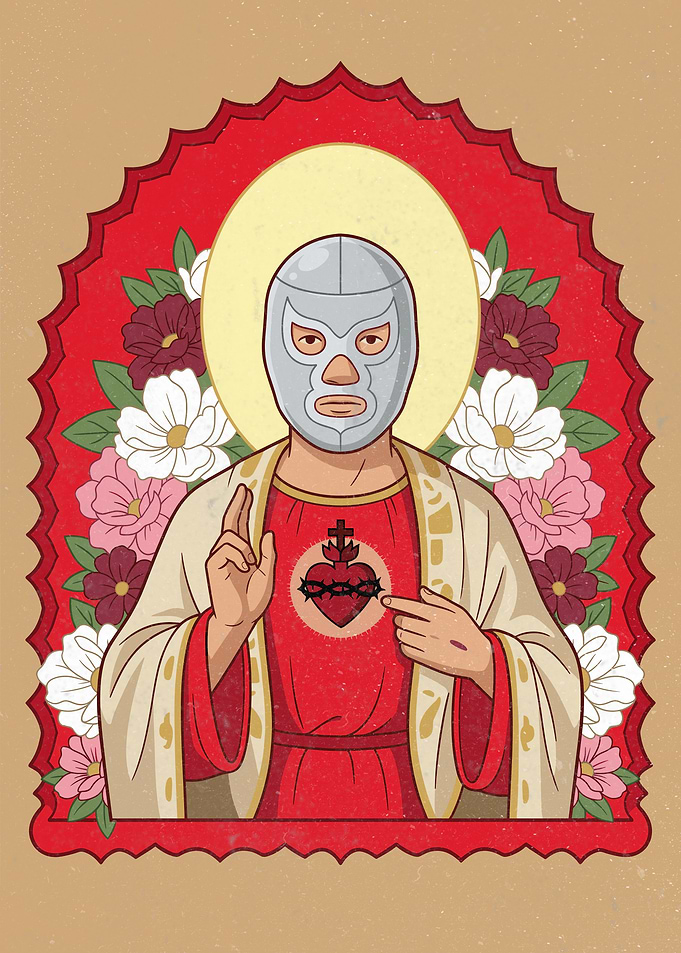 Luchador Jesus with Sacred Heart