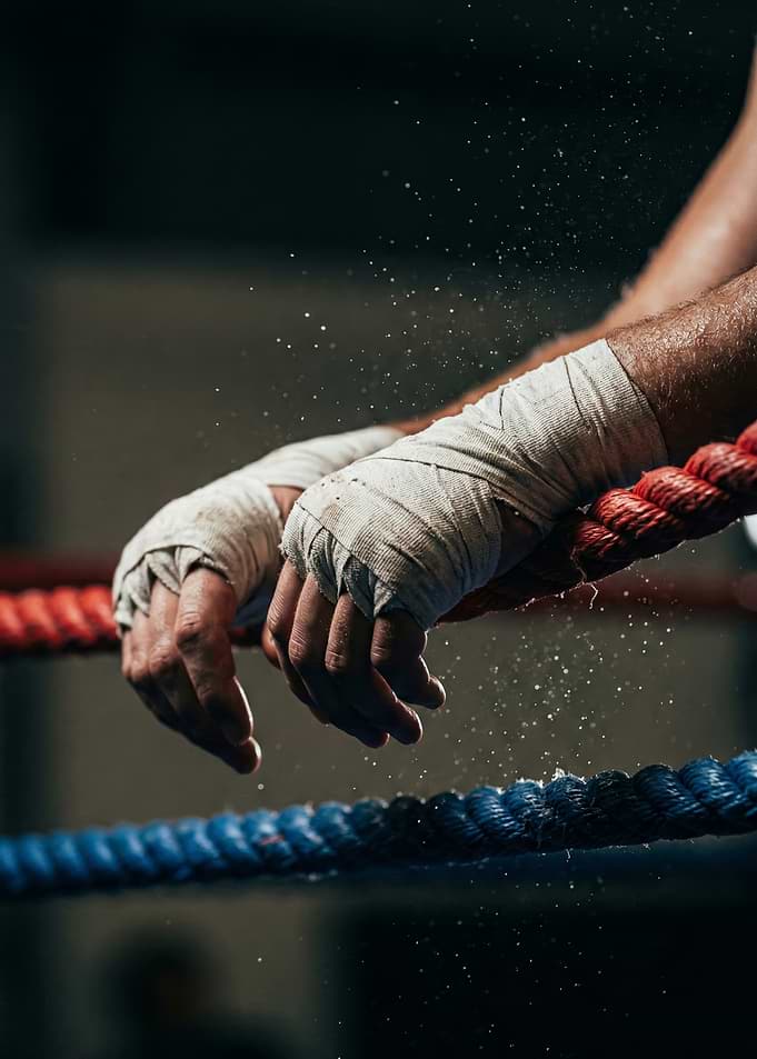 Boxer's Hands Wrapped in a Ring