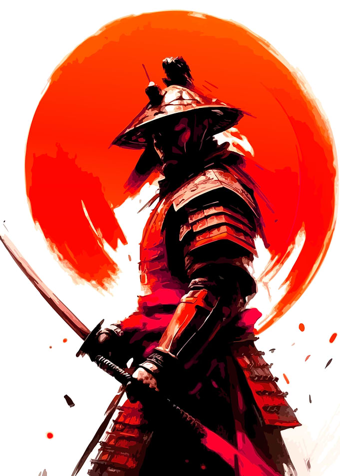 Samurai Warrior Against Red Sun