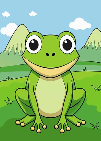 Cute cartoon frog in nature