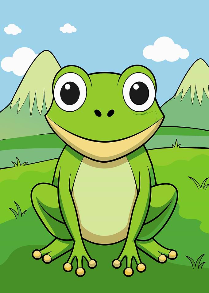 Cute cartoon frog in nature