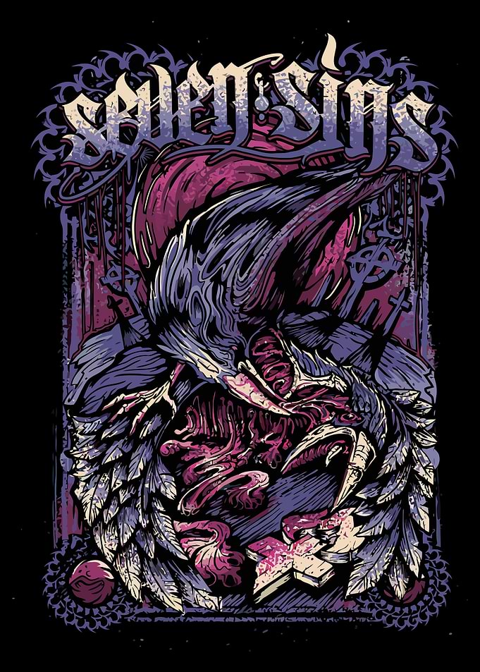 Dark Crow with Guts and Ornate Border