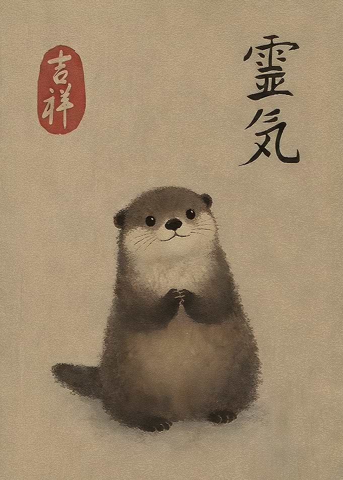 Cute Otter with Japanese Calligraphy