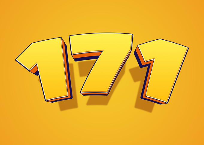 Number 171 in 3D Yellow Font