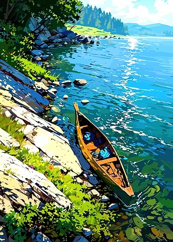 Canoe on a Rocky Shore