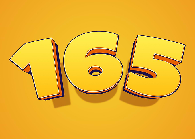 Number 165 in 3D Yellow Font