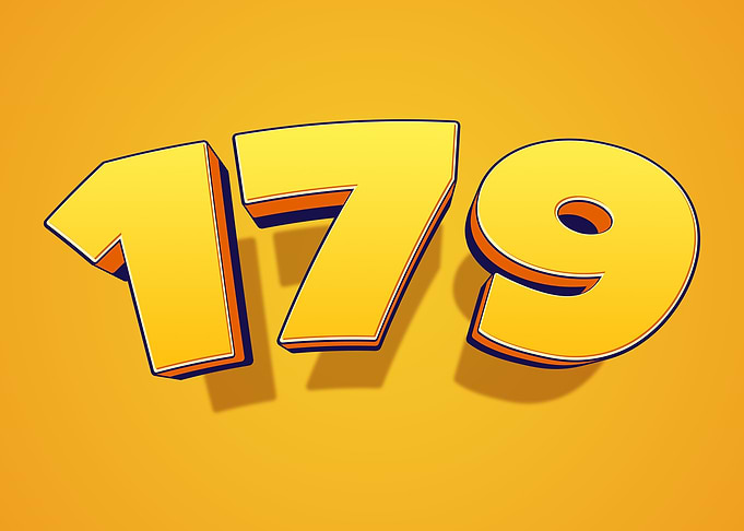 Number 179 in 3D Yellow Font