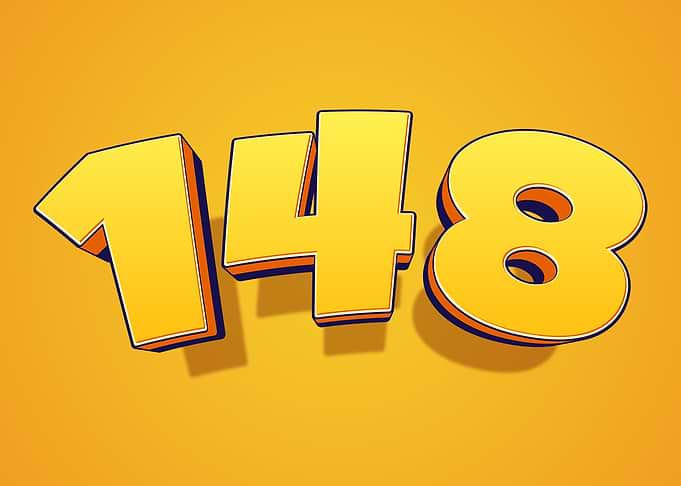 Number 148 in 3D Yellow Font