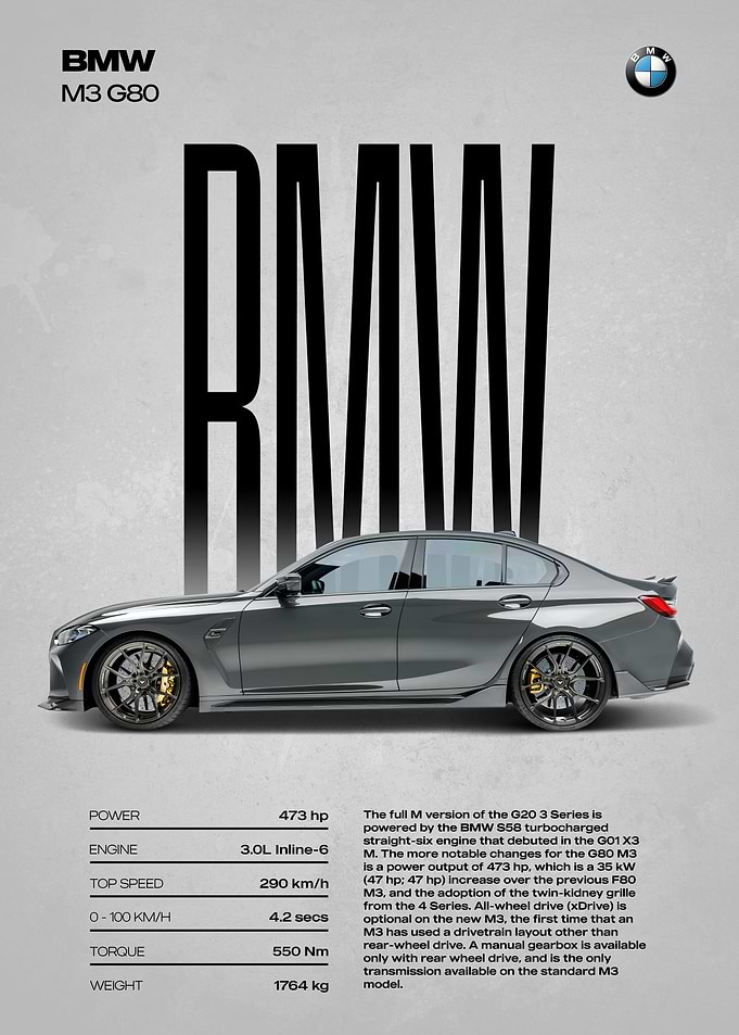 BMW M3 G80 Car Poster