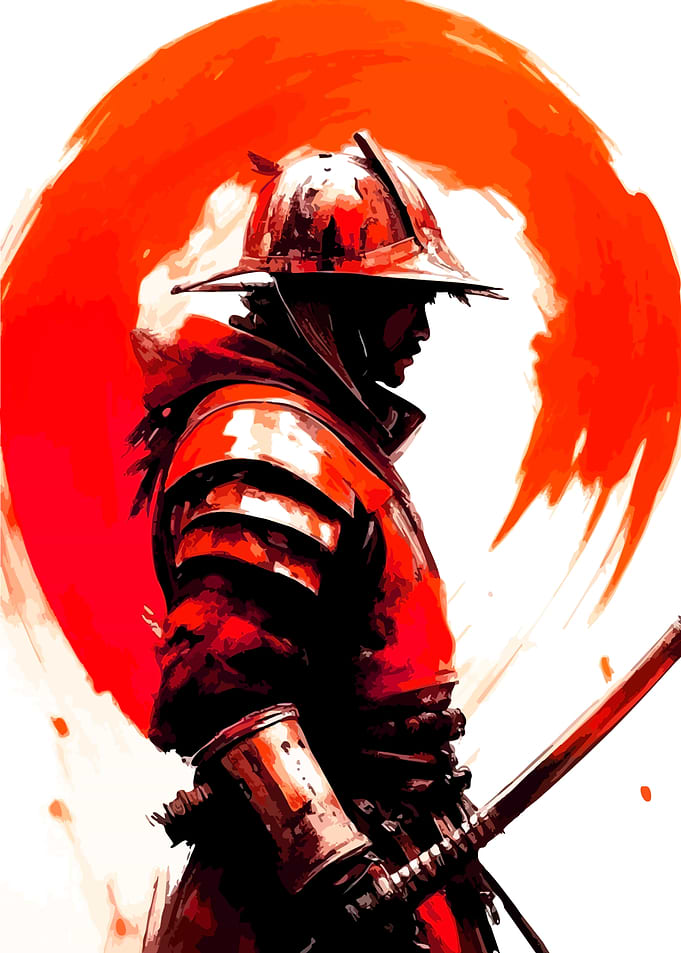 Samurai Warrior with Red Sun