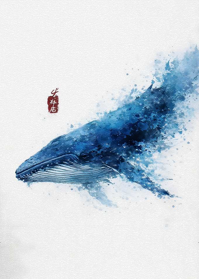 Watercolor Whale Art