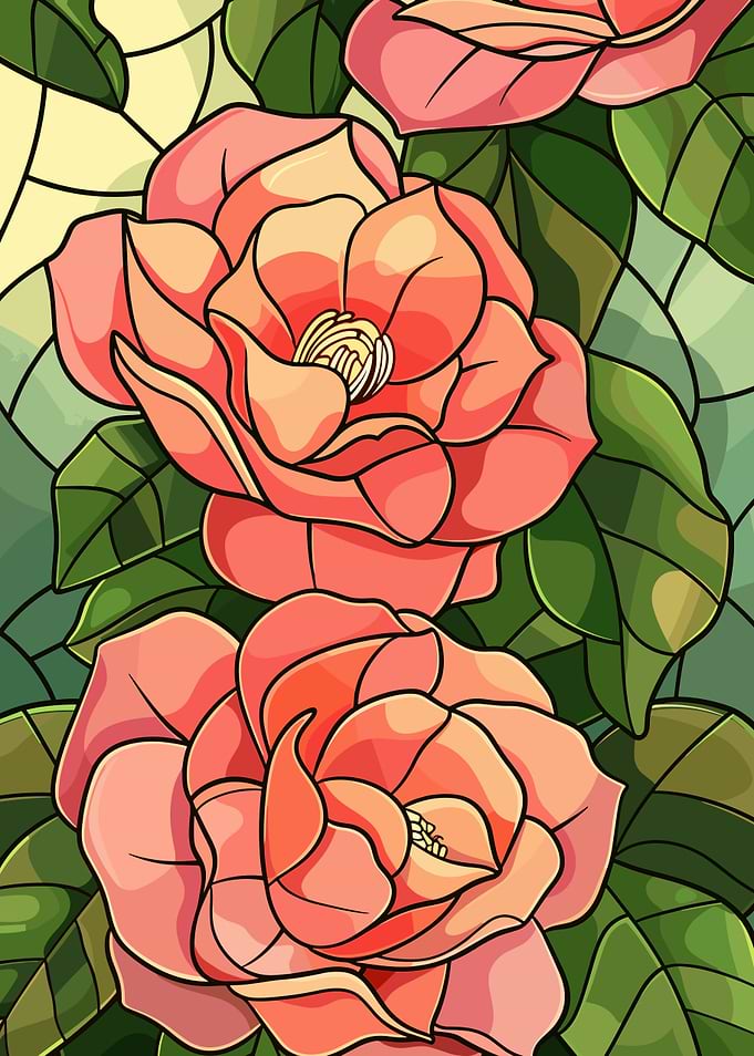Stained Glass Roses and Leaves