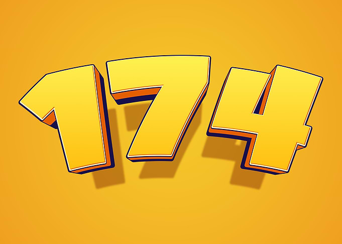 Yellow 3D Number 174