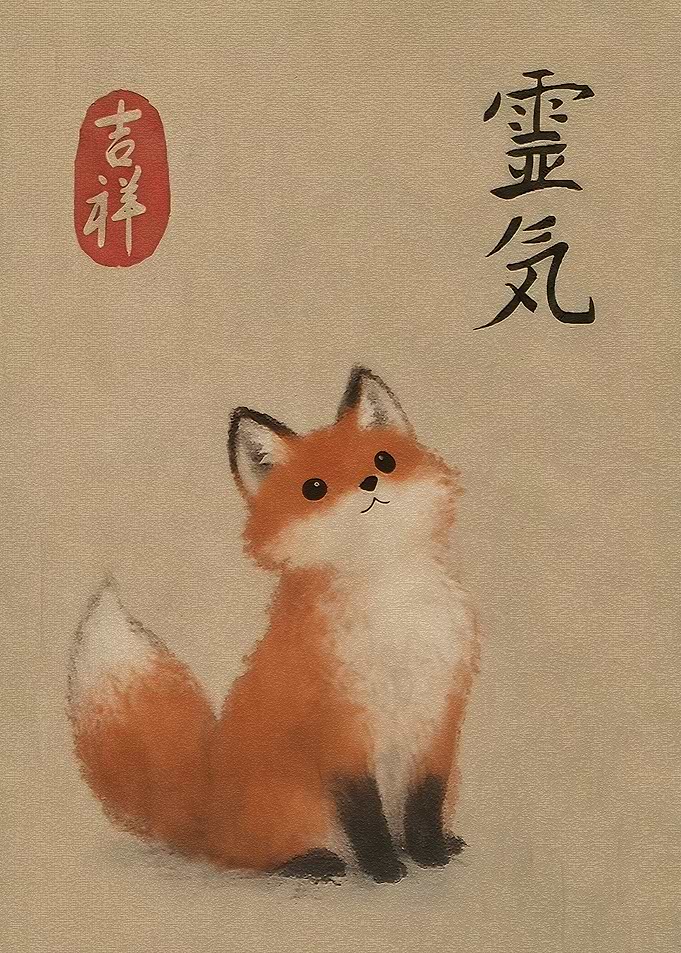 Cute Fox with Japanese Calligraphy