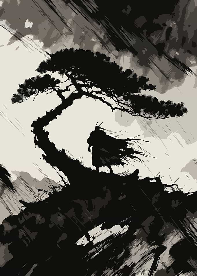 Samurai Under Pine Tree Art