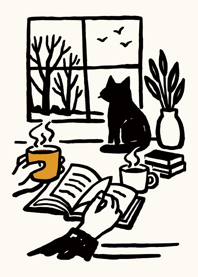 Cozy Reading Cat Poster