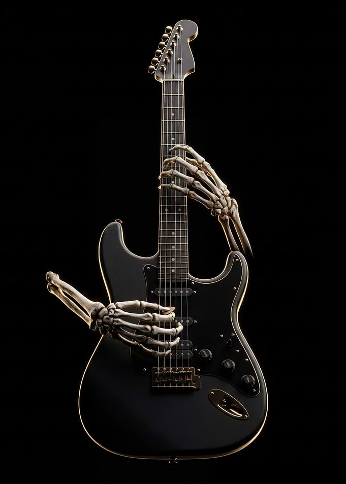 Skeleton Hands Playing Electric Guitar