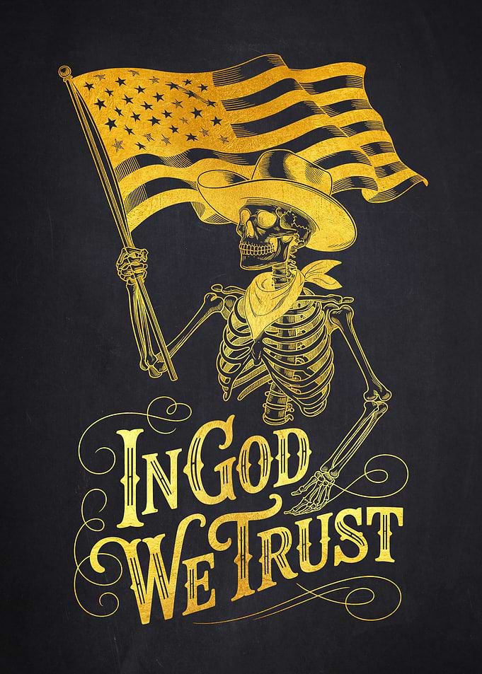 Skeleton Cowboy with American Flag