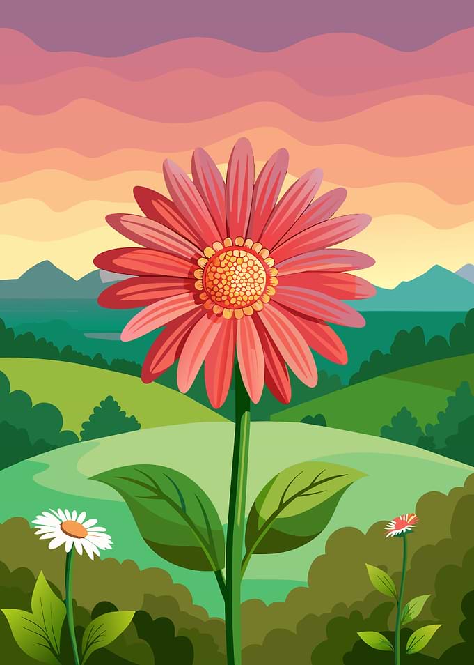 Vibrant Flower Field at Sunset