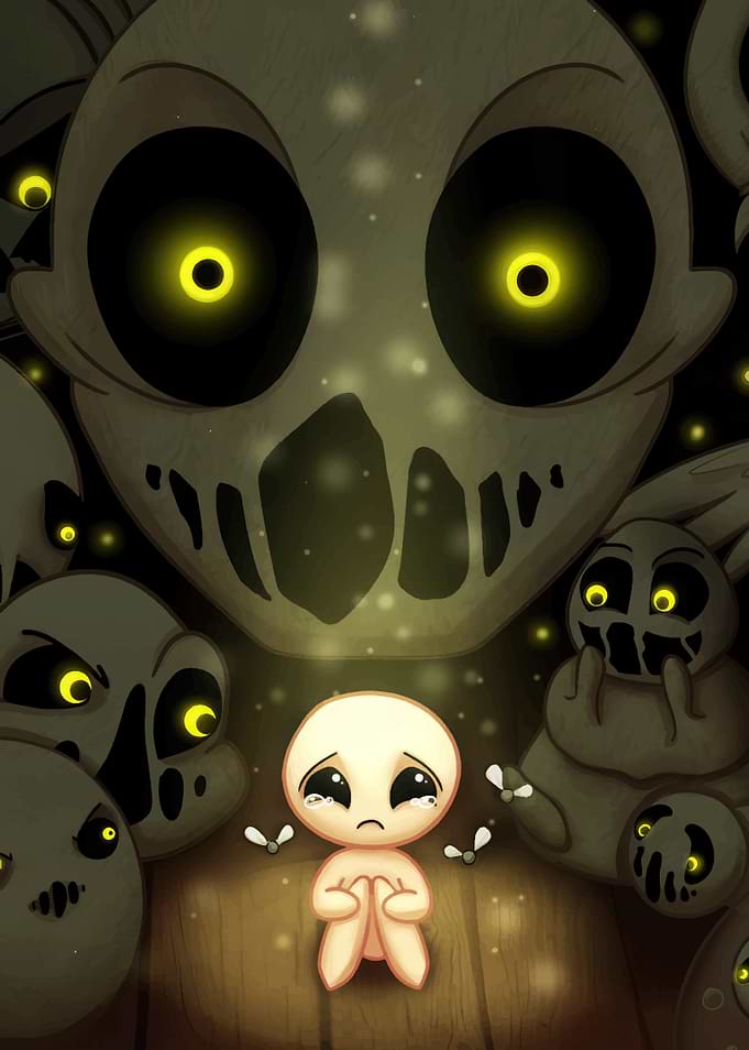 The Binding of Isaac Character Surrounded by Monsters