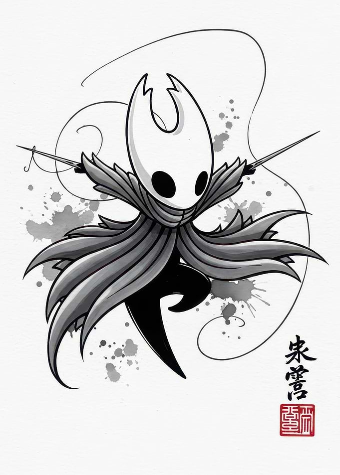Hornet from Hollow Knight in Japanese Ink