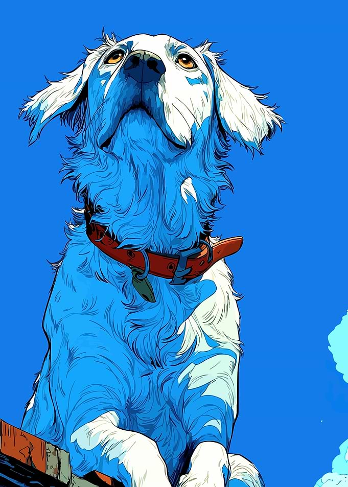 Dog Looking Up Against Blue Sky