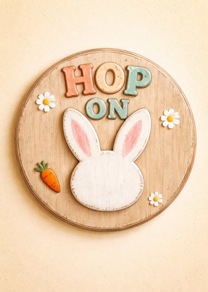 Easter Bunny 'Hop On' Wooden Sign