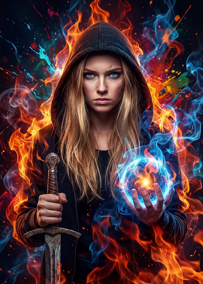 Fantasy Warrior with Magic Orb and Sword