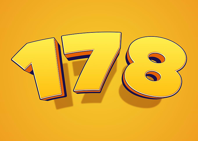 Number 178 in 3D Yellow Font