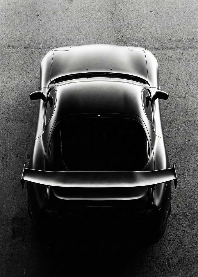 Top-down view of a black sports car