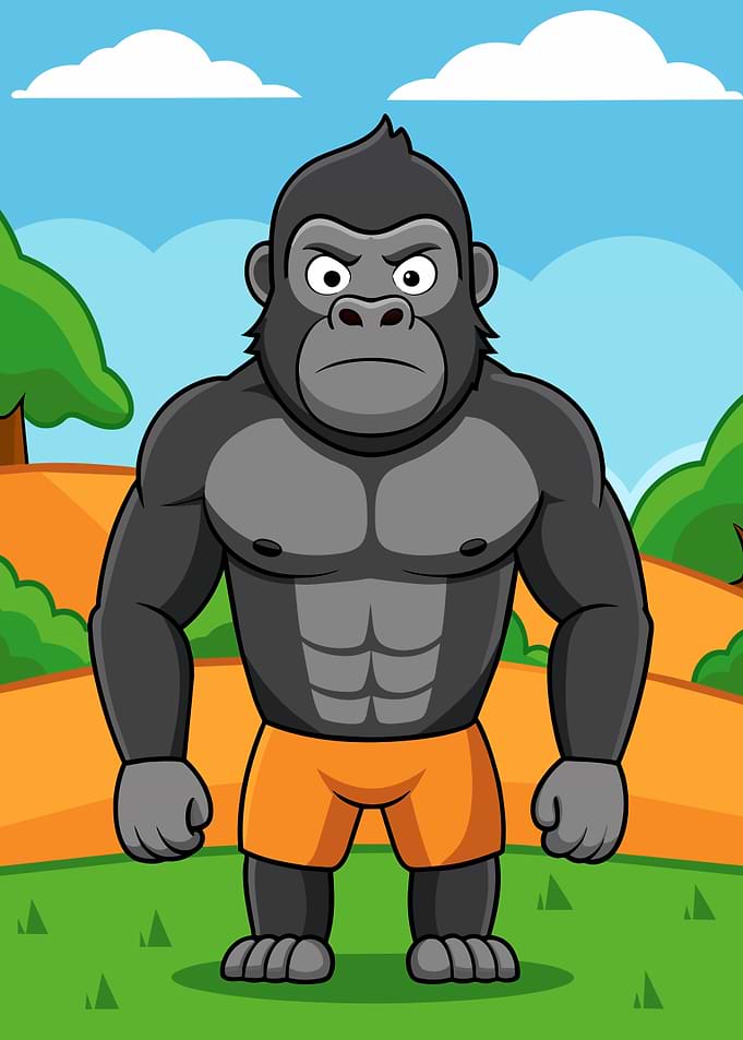 Angry Gorilla in Orange Shorts