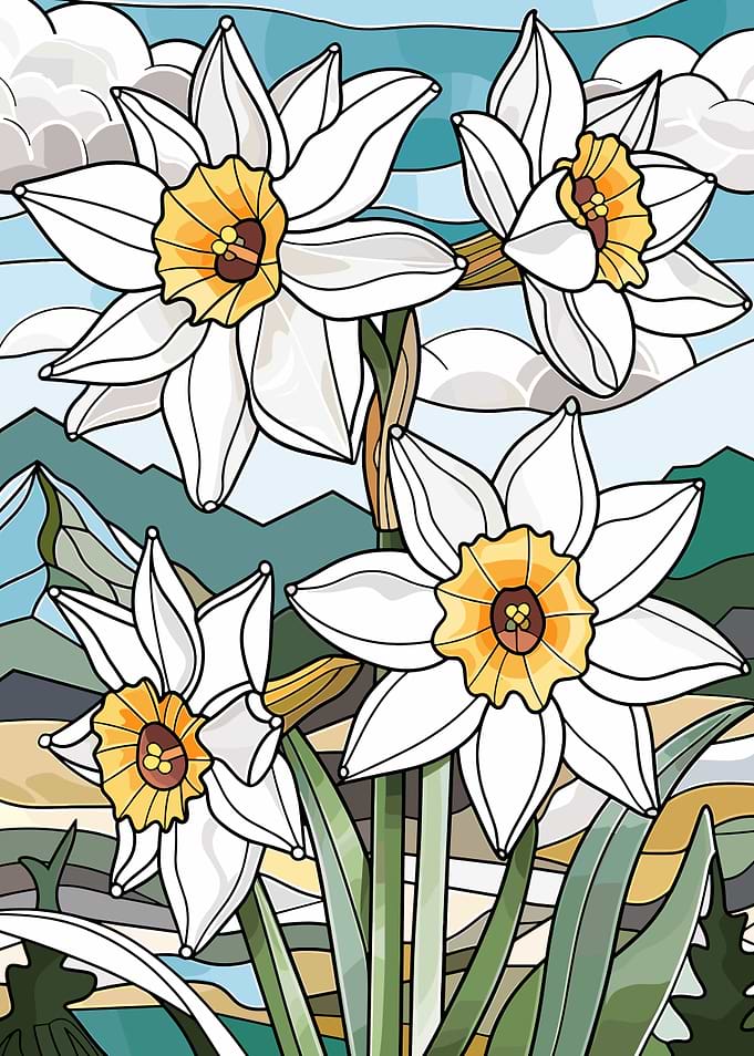 Daffodils in a Mountain Landscape