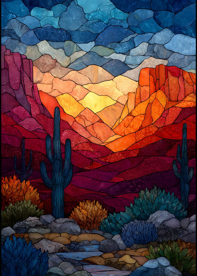 Desert Landscape Stained Glass Art