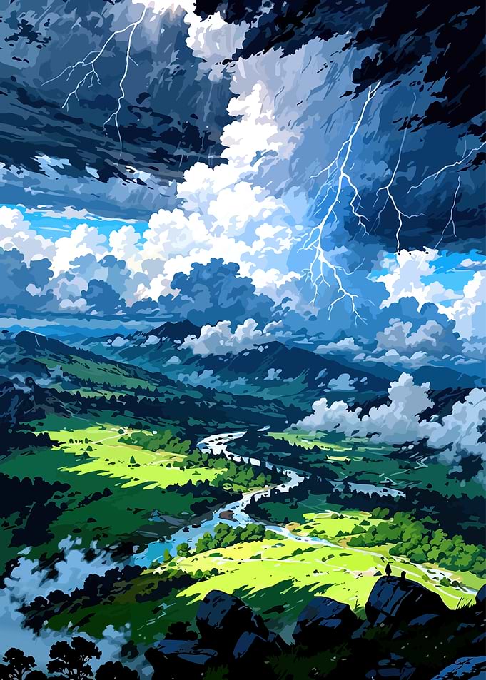 Stormy Mountain Valley Landscape