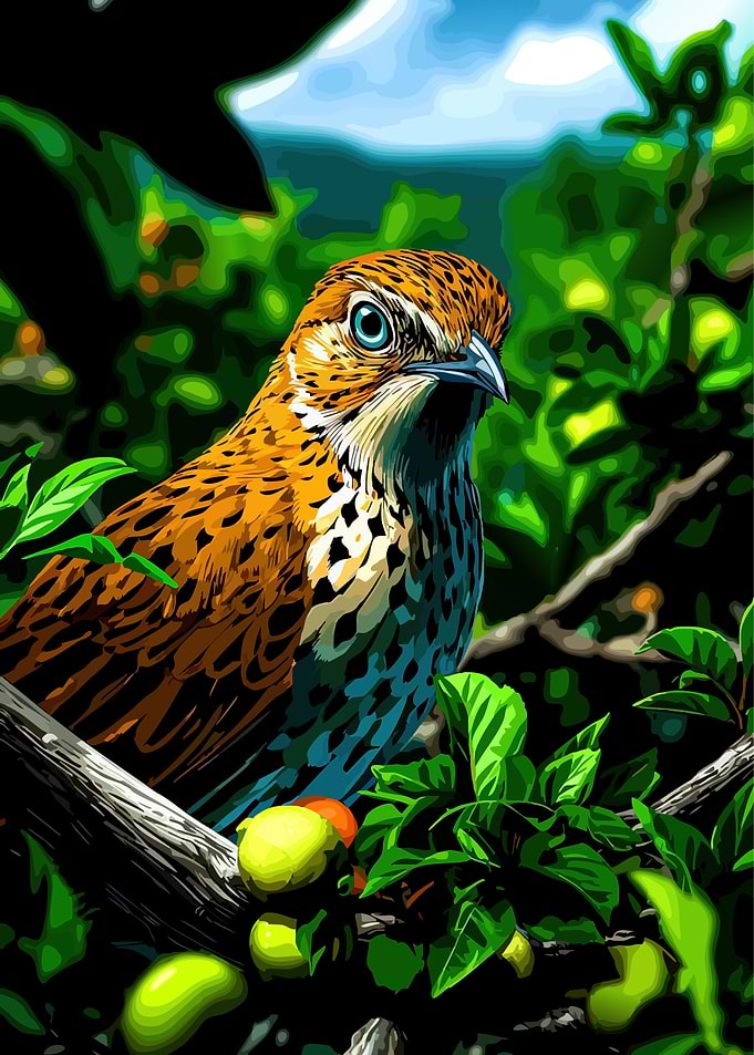 Bird on a Branch with Fruit