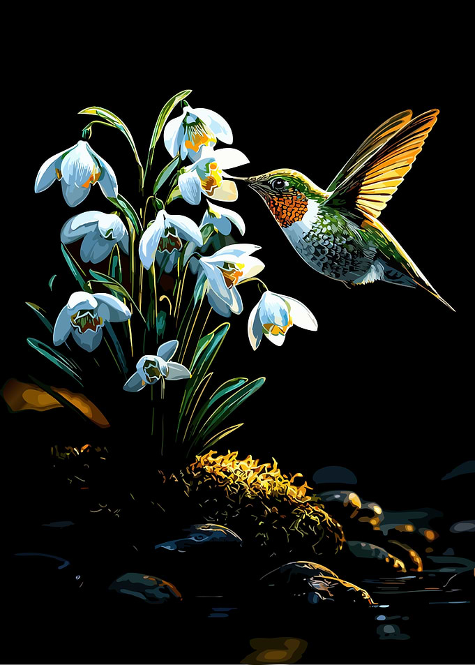 Hummingbird and Snowdrops