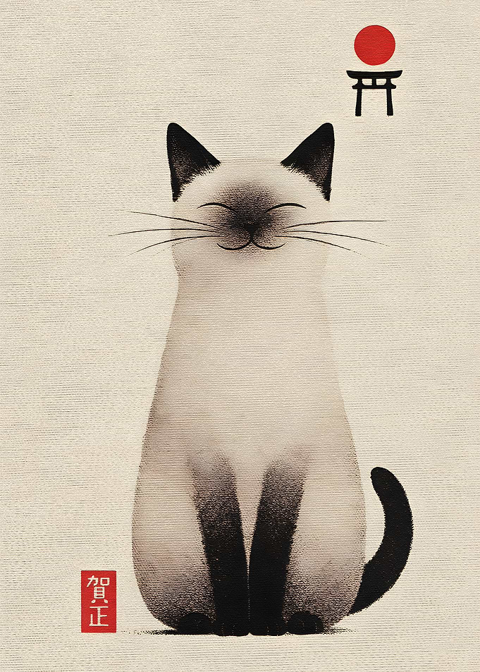 Siamese Cat with Japanese Symbols