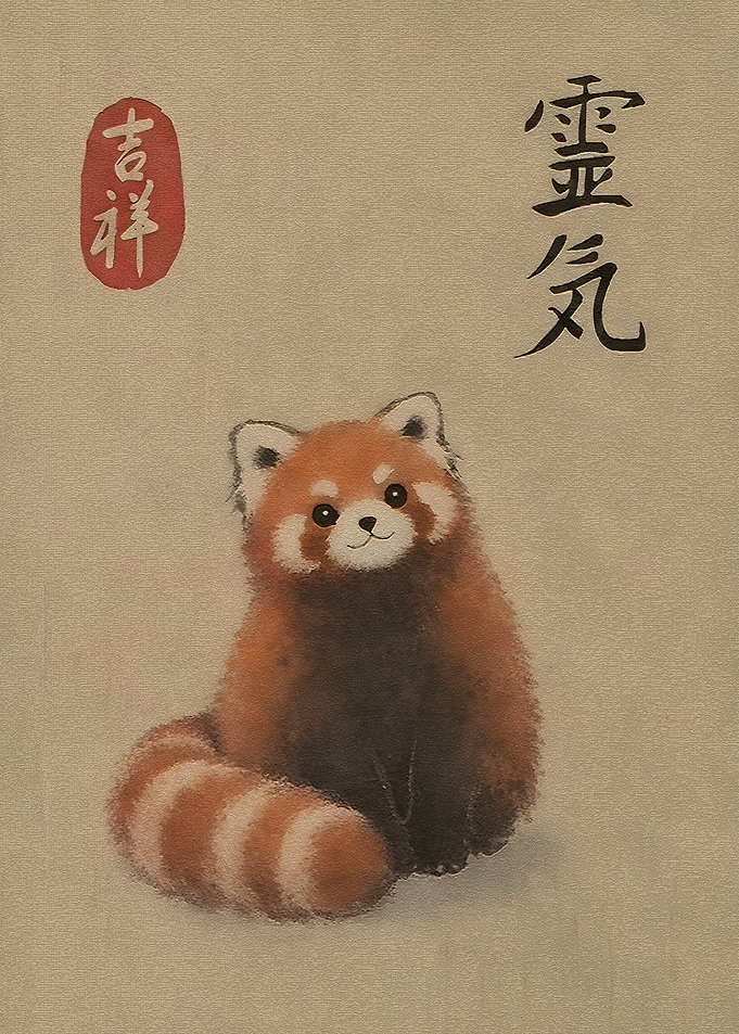 Cute Red Panda with Japanese Calligraphy