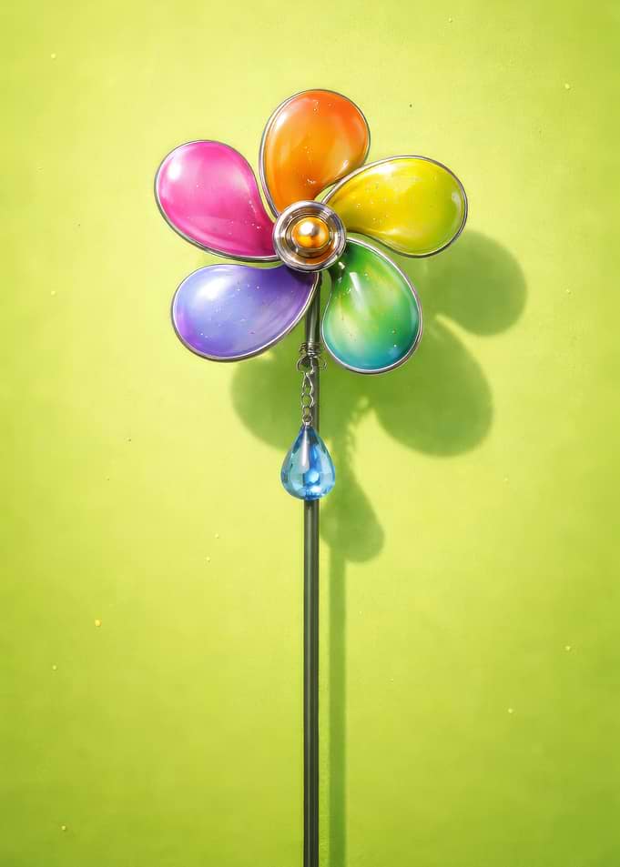 Colorful Flower Pinwheel with Blue Jewel