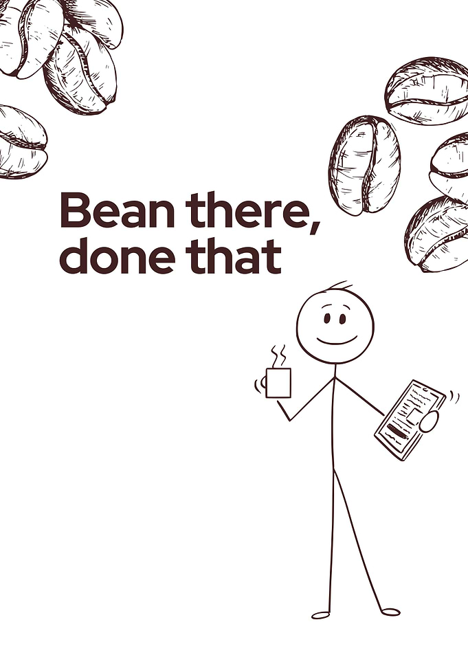 Stick figure with coffee and newspaper